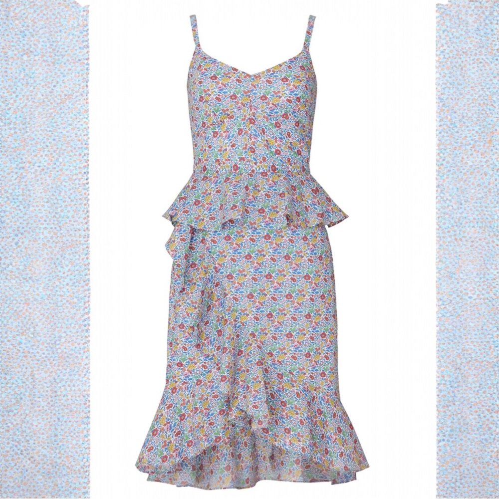 J.Crew Sosi Midi Dress Ruffle Liberty‎ Floral Smocking Size 6 Peplum Sleeveless